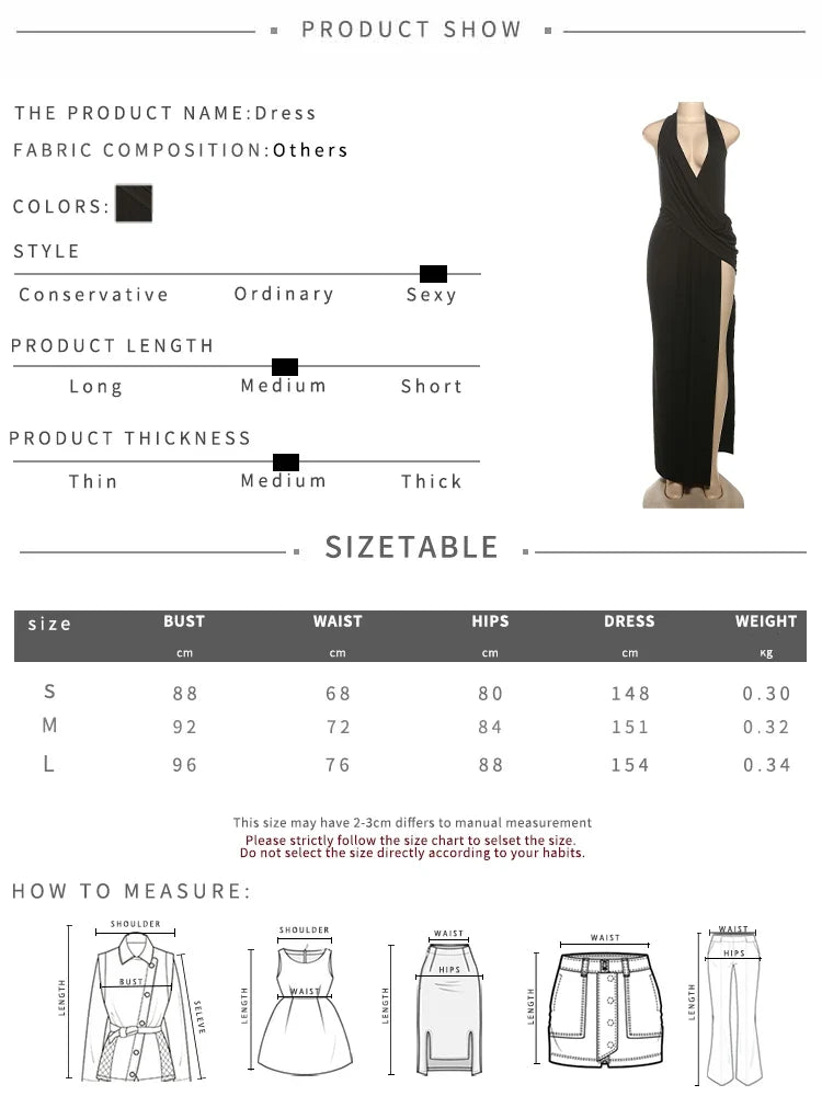 Sisterlinda Sexy High Splits Long Dress Women Halter Deep V-Neck Backless Sleeveless Summer Pool Party Ruched Elegant Vestidos