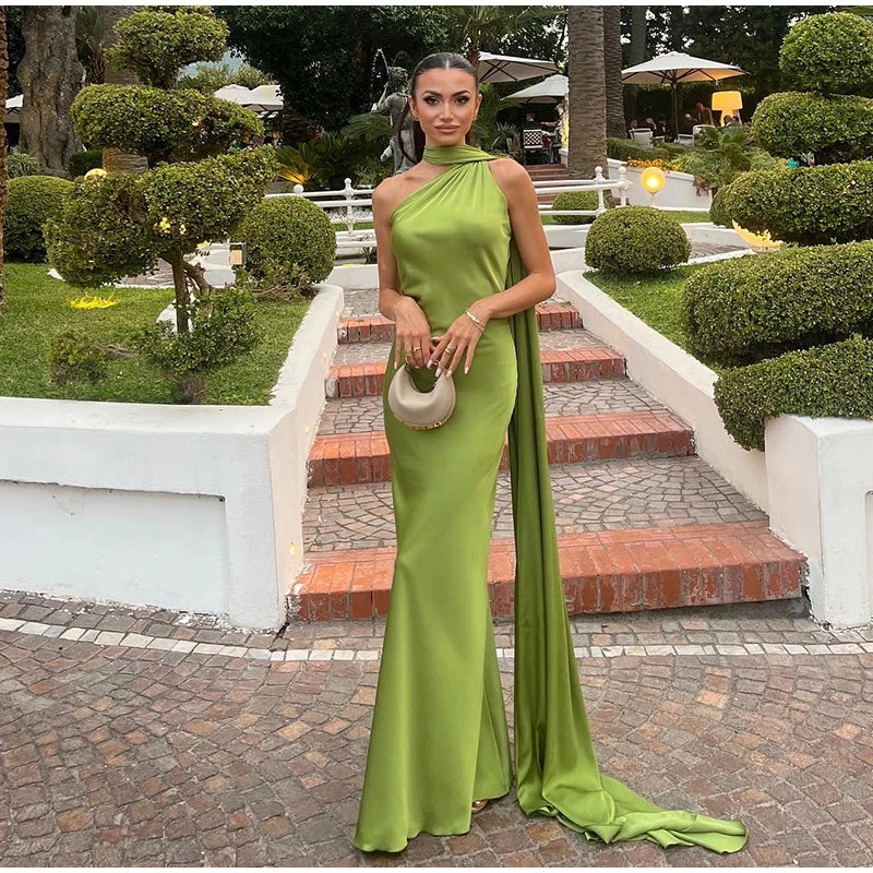 Sexy Satin Ribbon Party Dress Women Elegant Halter Backless Off Shoulder Sleeveless Female Dresses 2024 Summer Solid Robe Gown